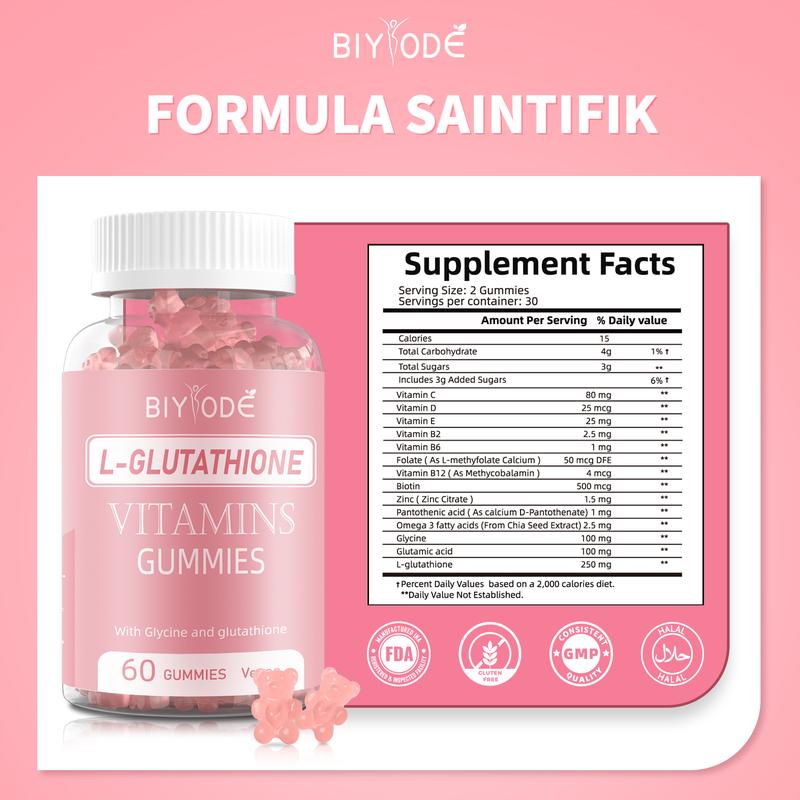 BIYODE® Gluta Gummies – Cerah, Lembap & Vegan – 60 Biji