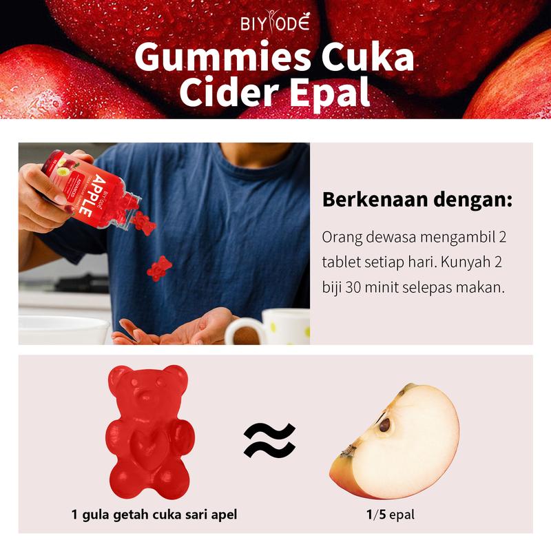 BIYODE® ACV+ Gummies – Cuka Epal 5000mg + Vitamin B9 & B12 (60 Biji)