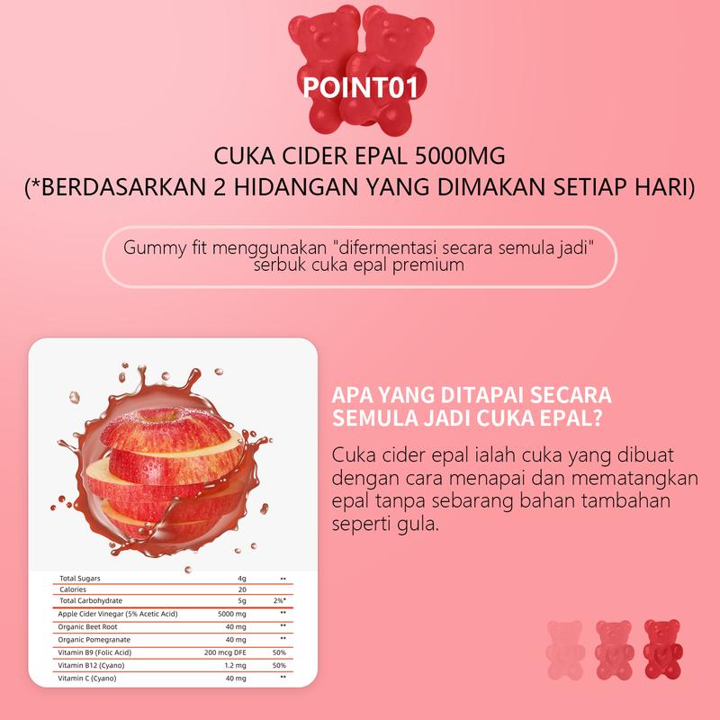 BIYODE® ACV+ Gummies – Cuka Epal 5000mg + Vitamin B9 & B12 (60 Biji)
