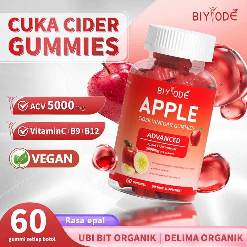 BIYODE® ACV+ Gummies – Cuka Epal 5000mg + Vitamin B9 & B12 (60 Biji)